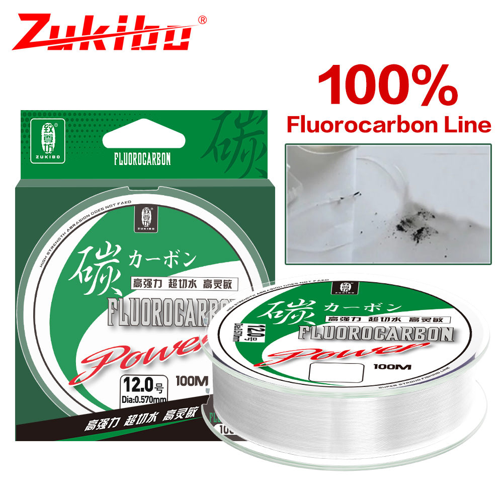 Monofilament Line - ZUKIBO 50m 100m 100% Fluorocarbon Fishing